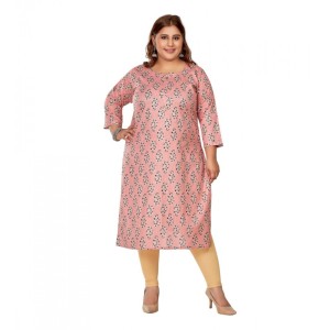 Women's Casual Pure Cotton 3/4th Sleeve Golden Foil Printed Corel Pink Straight Kurti