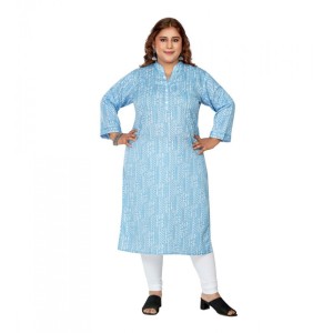 Women's Casual Imported Synthetix 3/4th Sleeve Full printed Blue Straight Kurti