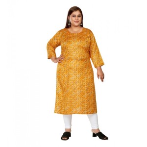Women's Casual Capsule Cotton 3/4th Sleeve Golden Foil Printed Yellow Straight Kurti