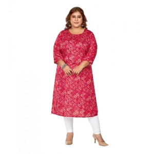 Women's Casual Capsule Cotton 3/4th Sleeve Golden Foil Printed Pink Straight Kurti