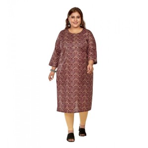 Women's Casual Capsule Cotton 3/4th Sleeve Golden Foil Printed Maroon Straight Kurti