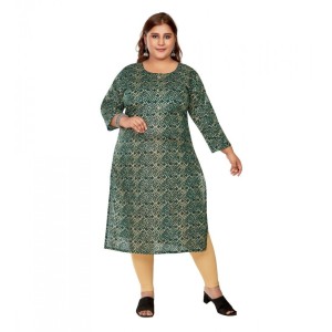 Women's Casual Capsule Cotton 3/4th Sleeve Golden Foil Printed Brown Straight Kurti