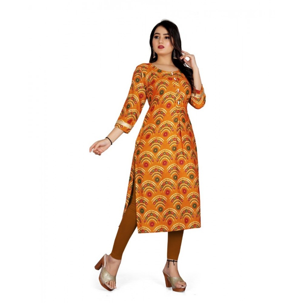 Women's Rayon Foil Printed Straight Kurti