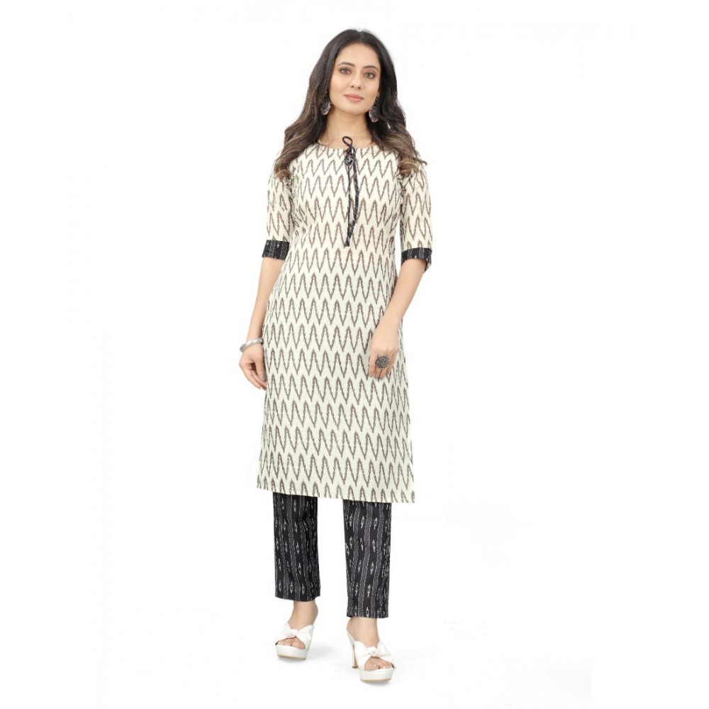 Women's Cotton Embroidery Straight Kurti Set