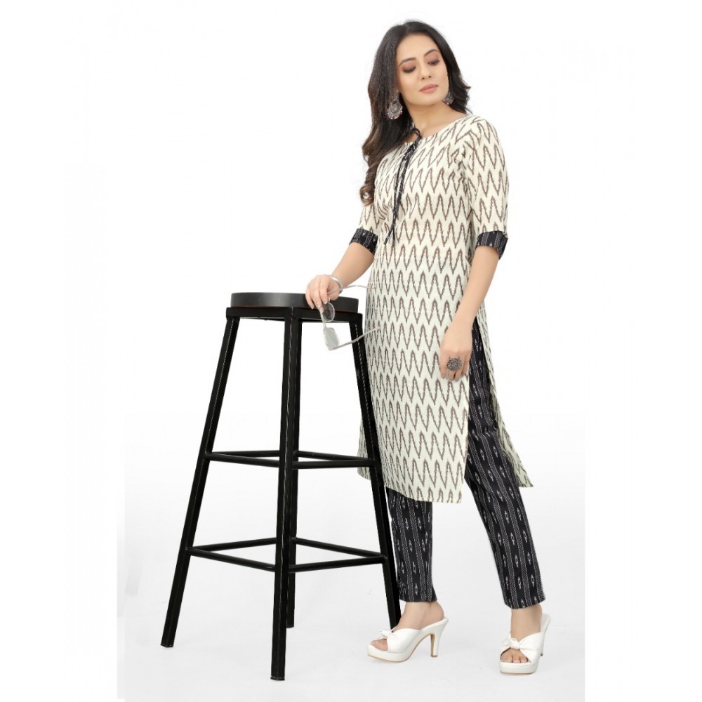 Women's Cotton Embroidery Straight Kurti Set