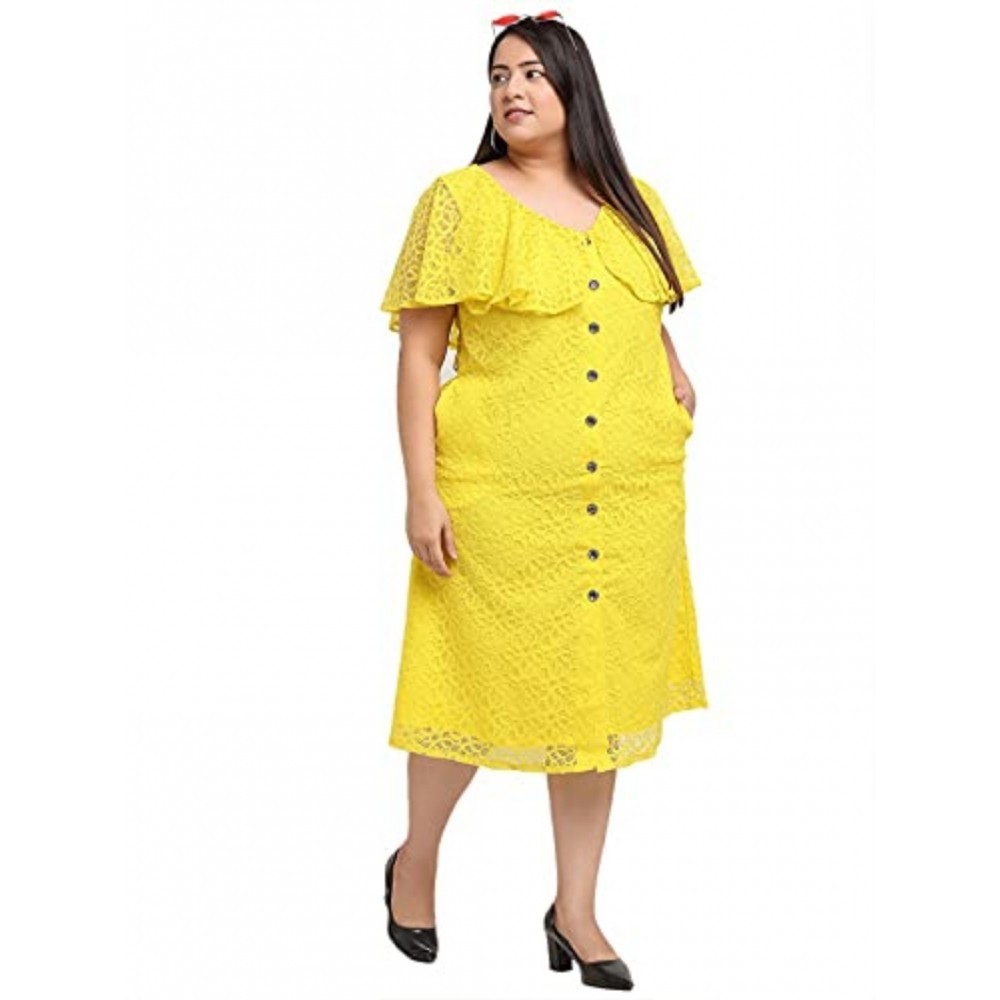Women's Net Solid Knee Length Fit and Flare Dress