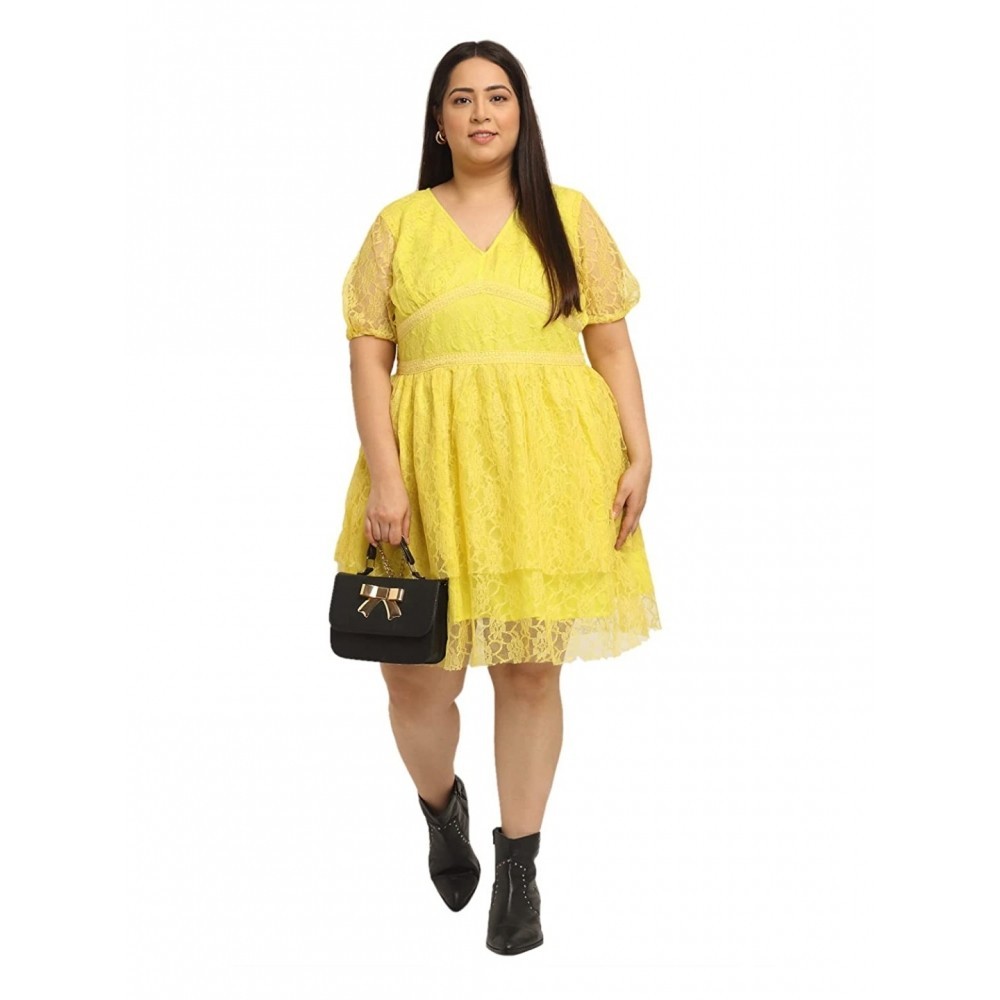 Women's Net Solid Knee Length Fit and Flare Dress