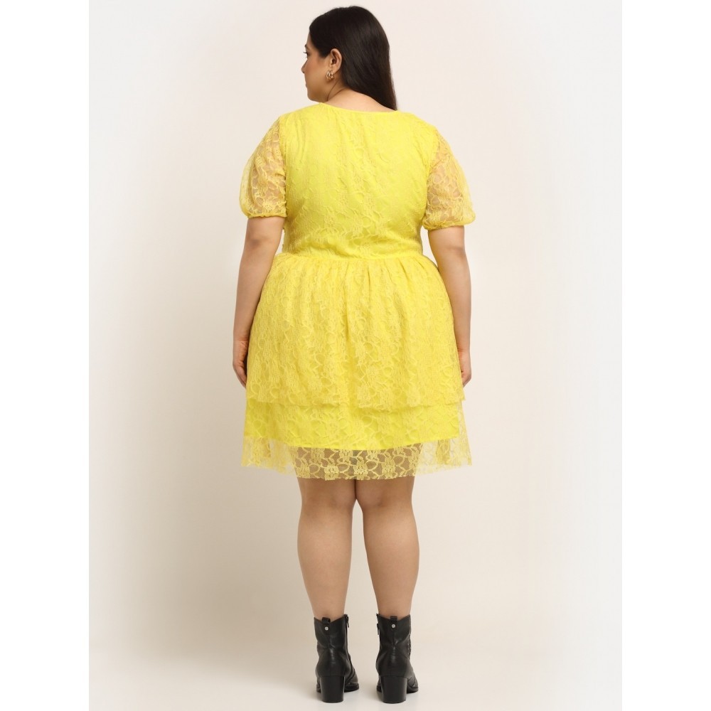 Women's Net Solid Knee Length Fit and Flare Dress