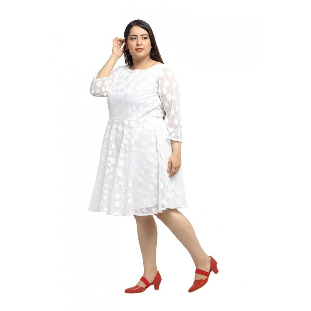 Women's Net Solid Knee Length Fit and Flare Dress