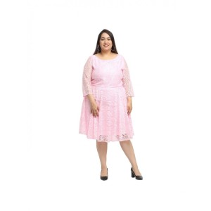 Women's Net Solid Knee Length Fit and Flare Dress