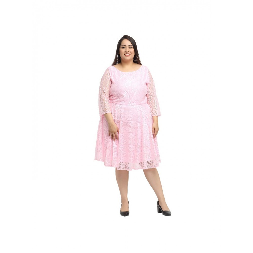 Women's Net Solid Knee Length Fit and Flare Dress