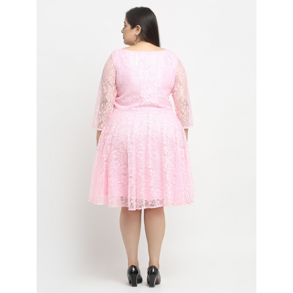 Women's Net Solid Knee Length Fit and Flare Dress