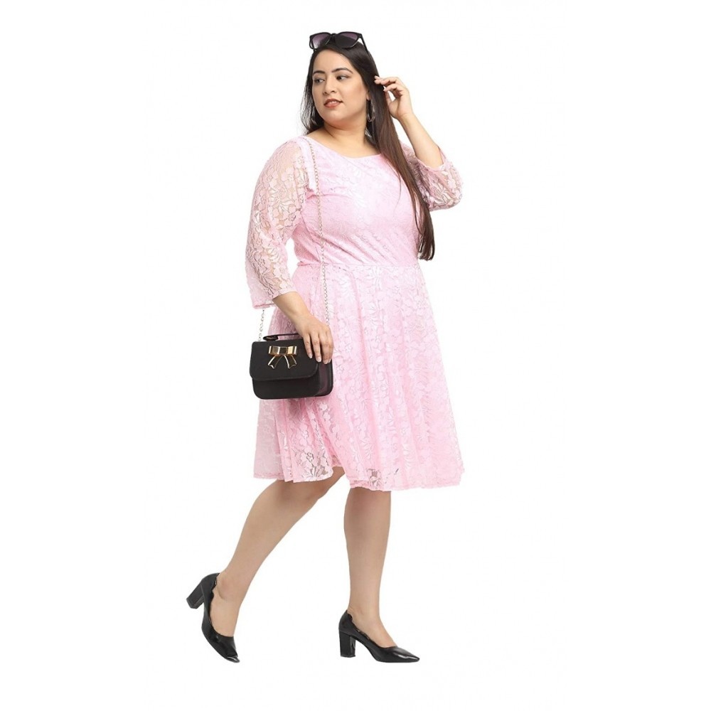 Women's Net Solid Knee Length Fit and Flare Dress
