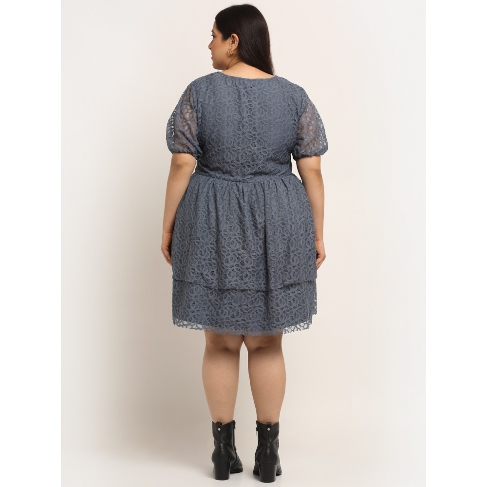 Women's Net Solid Knee Length Fit and Flare Dress