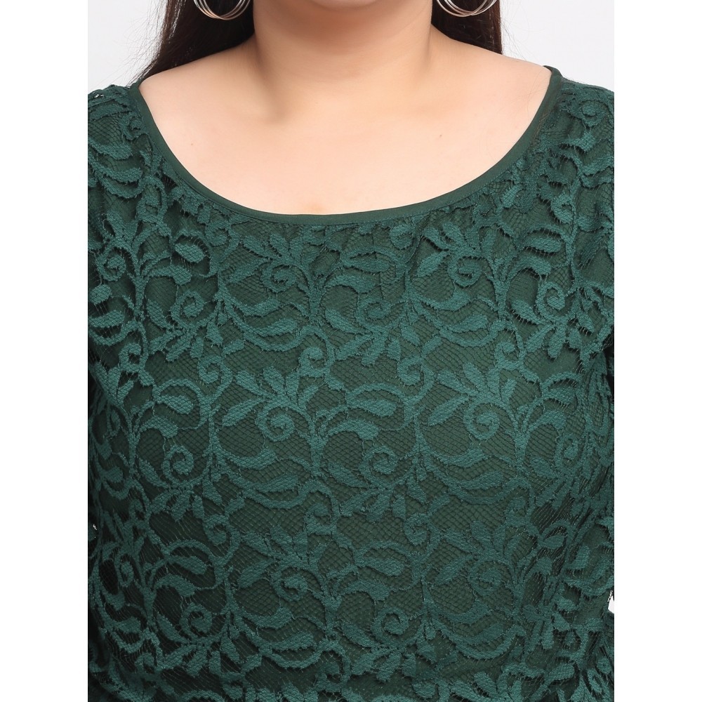 Women's Net Solid Knee Length Fit and Flare Dress