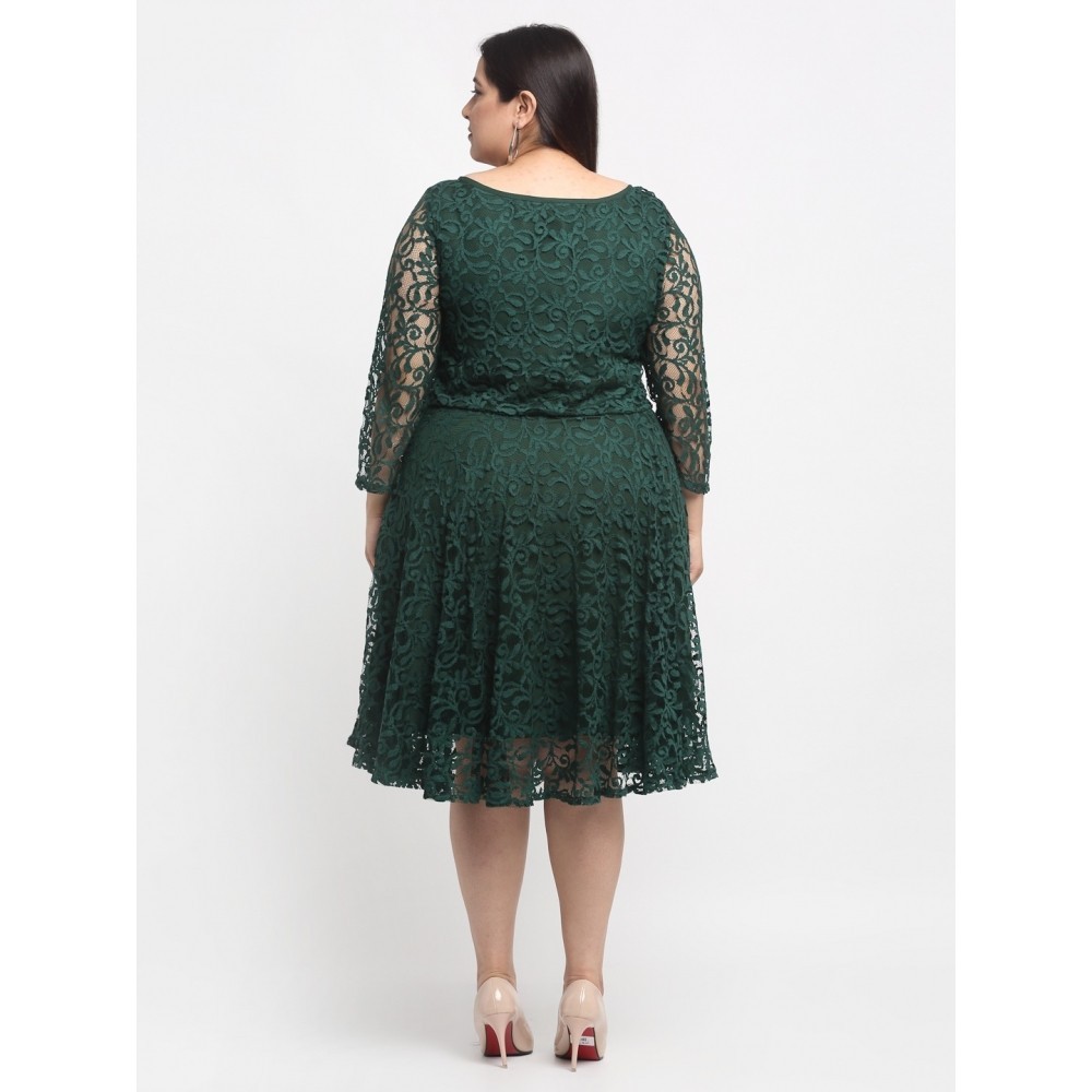 Women's Net Solid Knee Length Fit and Flare Dress