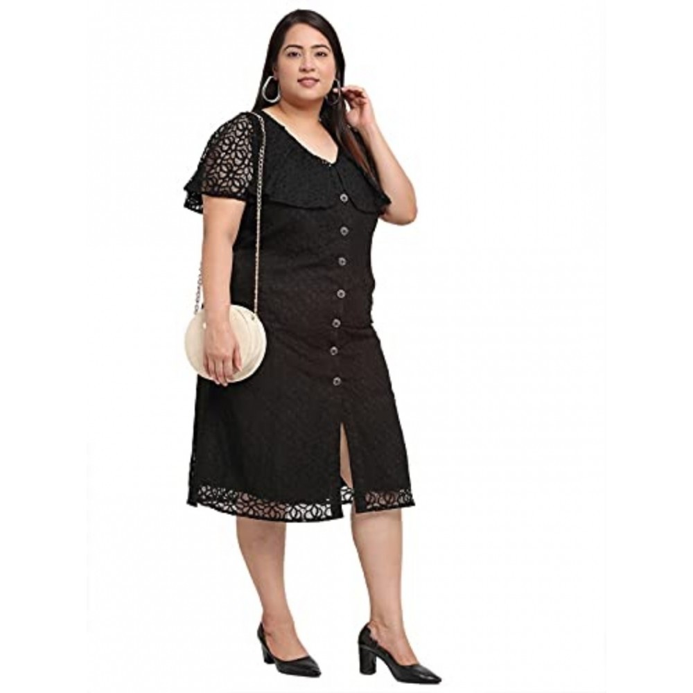 Women's Net Solid Knee Length Fit and Flare Dress