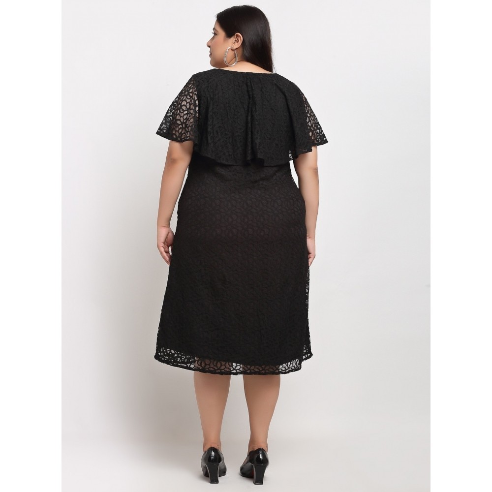 Women's Net Solid Knee Length Fit and Flare Dress