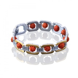 Rudraksha Silver With Gold Tone Bracelet