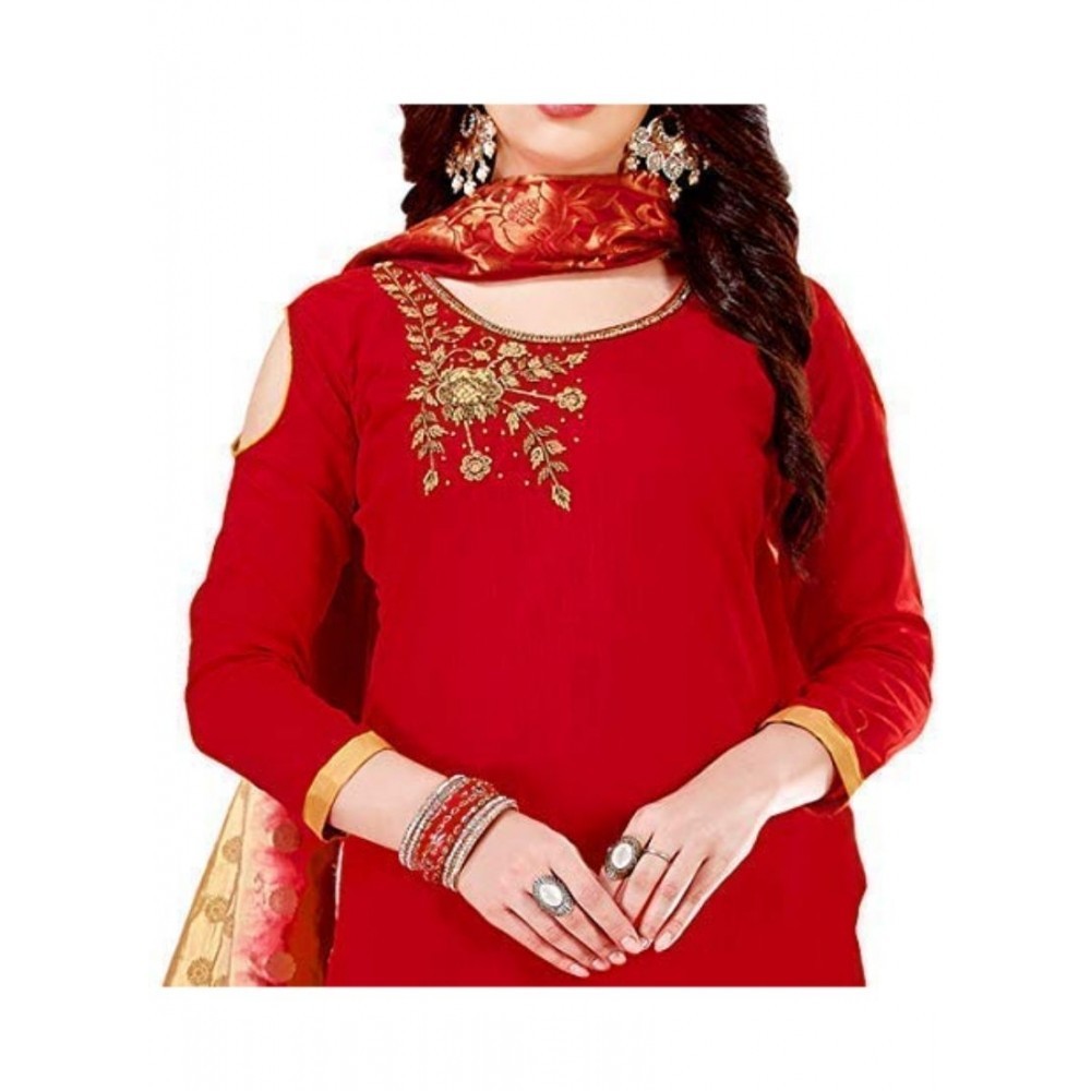 Women's Slub Cotton Unstitched Salwar-Suit Material With Dupatta