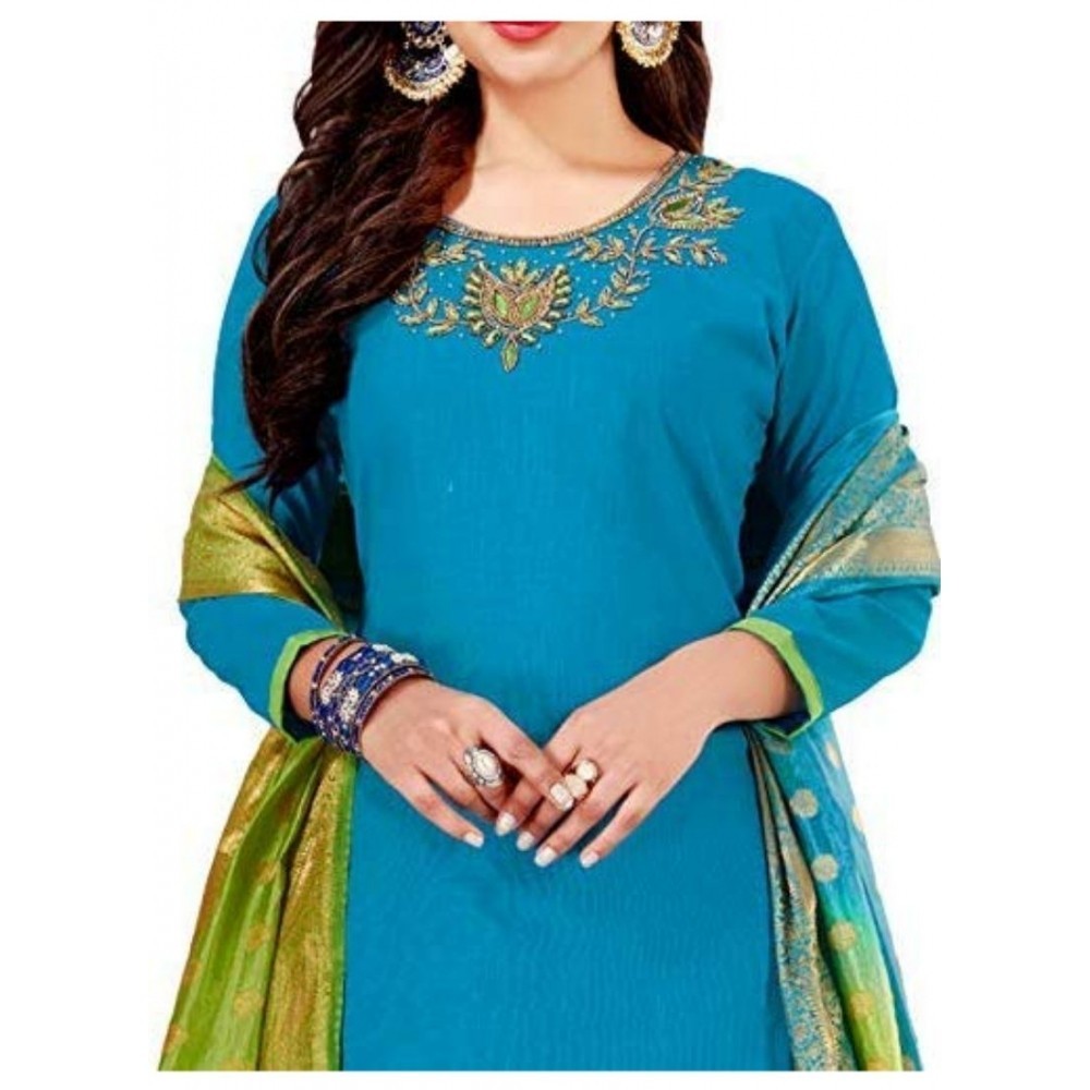 Women's Slub Cotton Unstitched Salwar-Suit Material With Dupatta