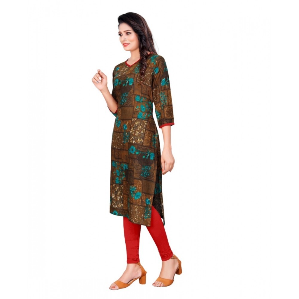 Women's Rayon Foil Printed Straight Kurti