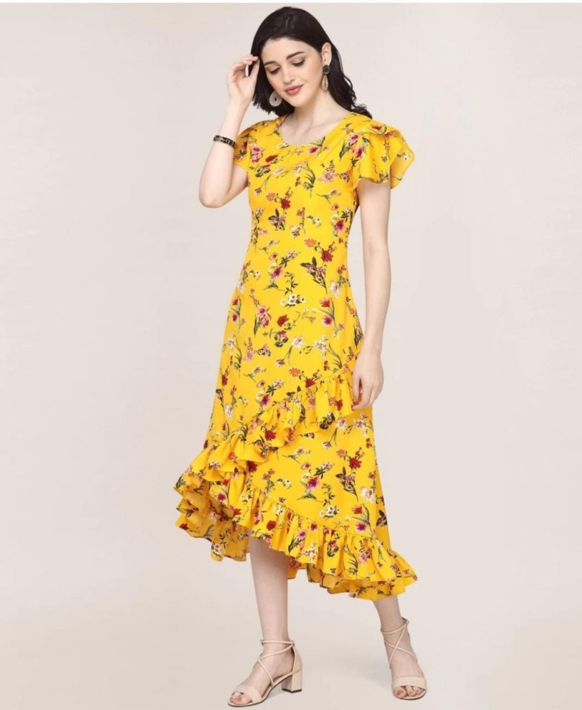 Stunning Ruffled Floral Print Dress  – Latest Fashion Trend